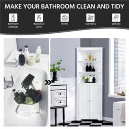 Yaheetech White Tall Corner Freestanding Bathroom Storage Cabinet With Open Shelf - thumbnail 5