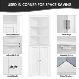 Yaheetech White Tall Corner Freestanding Bathroom Storage Cabinet With Open Shelf - thumbnail 4