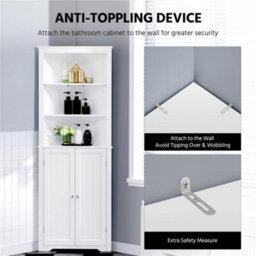 Yaheetech White Tall Corner Freestanding Bathroom Storage Cabinet With Open Shelf - thumbnail 6
