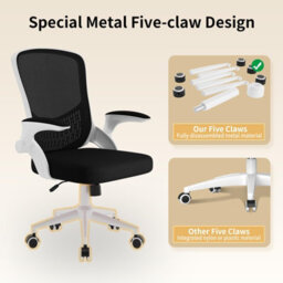 Onemill Ergonomic Office Desk Chair With Flip-Up Armrests And Lumbar Support-White - thumbnail 7