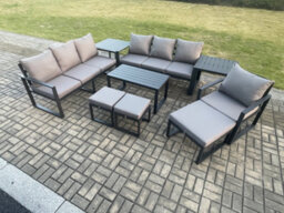 Fimous Aluminium 9 Pieces Garden Furniture Set With Cushions 10 Seater Outdoor Patio Lounge Sofa Set With Armchair - thumbnail 1