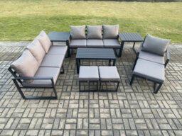 Fimous Aluminium 9 Pieces Garden Furniture Set With Cushions 10 Seater Outdoor Patio Lounge Sofa Set With Armchair - thumbnail 2