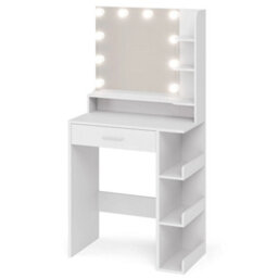 Mondeer Dressing Table W/ Mirror & 10 Led Bulbs Adjustable Lighting Brightness