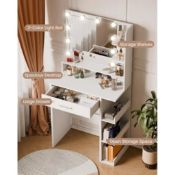 Mondeer Dressing Table W/ Mirror & 10 Led Bulbs Adjustable Lighting Brightness - thumbnail 3