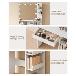Mondeer Dressing Table W/ Mirror & 10 Led Bulbs Adjustable Lighting Brightness - thumbnail 4