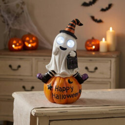 Garden Greatness Led Light-Up Ghost Pumpkin Ornament - thumbnail 1