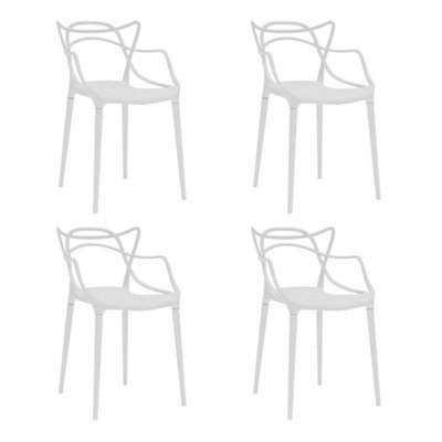 White Pisa Plastic Dining Chair Lattice Back Indoor Outdoor Use - image 1