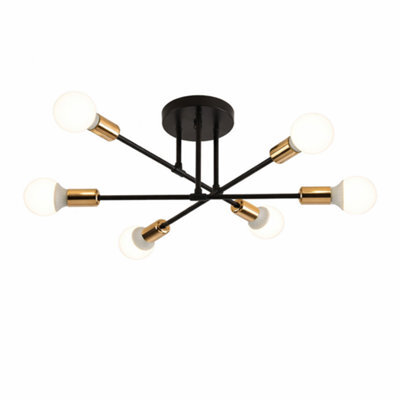 Shopnbits Sputnik Chandelier Ceiling Light 6 Lights Modern Semi Flush Mount Black Lamp Ceiling Light - image 1