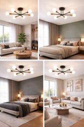 Shopnbits Sputnik Chandelier Ceiling Light 6 Lights Modern Semi Flush Mount Black Lamp Ceiling Light - thumbnail 6