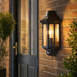 2X Lap Outdoor Half Lantern Wall Light With Pir Sensor - Satin Black Ip44 - thumbnail 1