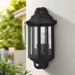 2X Lap Outdoor Half Lantern Wall Light With Pir Sensor - Satin Black Ip44 - thumbnail 2