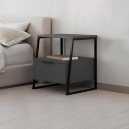 Fwstyle Dark Grey 1 Drawer Bedside Table Nightstand Black Metal