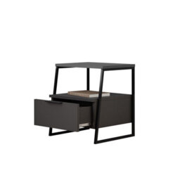 Fwstyle Dark Grey 1 Drawer Bedside Table Nightstand Black Metal - thumbnail 3