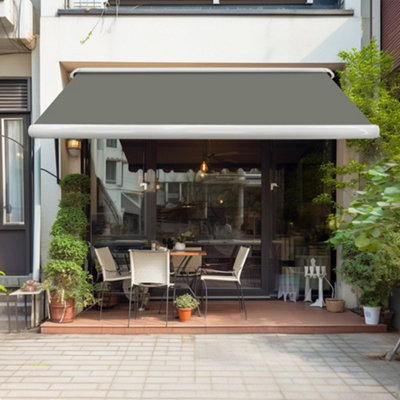 Sundaze Full Cassette Electric Remote Controlled Retractable Awning Garden Patio Canopy Shade Sail 4.5X3M Grey