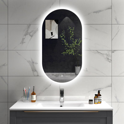 Sline Oval Bathroom Led Mirror 600X800mm With Demister Pad,dimmable White Lights,touch Control,memory Function,ip44 Rated - image 1