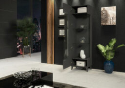 Furneo Grey Display Cabinet Storage Modern Glass Cupboard High Gloss & Matt Azzurro 12G Blue Led Lights - thumbnail 3