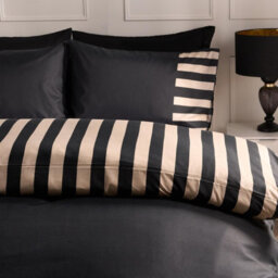 Ohs Stripe Edge Bedding Set Microfibre Duvet Cover With Pillowcase, Black/stone - Double - thumbnail 2