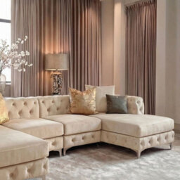 Monaco 4 Seater Chesterfield Chaise Sofa Cream Velvet U Shaped Chaise - Deep Buttoned Cushions Upholstery Couch Lounge - thumbnail 4