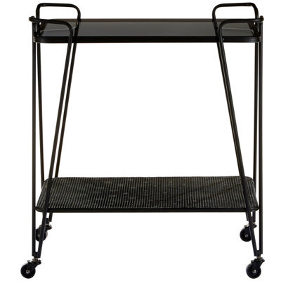 Orsina Grey Glass Bar Cart With Wheels, Two-Tier Drinks Trolley With Black Metal Frame, Mobile Serving Cart - image 1