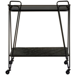Orsina Grey Glass Bar Cart With Wheels, Two-Tier Drinks Trolley With Black Metal Frame, Mobile Serving Cart