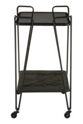 Orsina Grey Glass Bar Cart With Wheels, Two-Tier Drinks Trolley With Black Metal Frame, Mobile Serving Cart - thumbnail 3