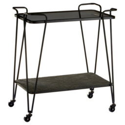 Orsina Grey Glass Bar Cart With Wheels, Two-Tier Drinks Trolley With Black Metal Frame, Mobile Serving Cart - thumbnail 2