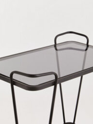 Orsina Grey Glass Bar Cart With Wheels, Two-Tier Drinks Trolley With Black Metal Frame, Mobile Serving Cart - thumbnail 5