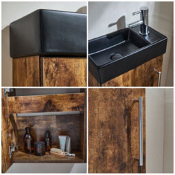 Homestylestore 400mm Dark Oak Wall Hung Bathroom Vanity Unit Black Basin And Chrome T Bar Handle - thumbnail 2