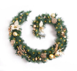 Best Artificial 6Ft Gold Decorated Christmas Garland Supplied With 50 Warm White Battery Lights Banister Fireplace Staircase - thumbnail 1