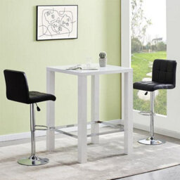 Furniture in Fashion Jam Square Glass White Gloss Bar Table With 2 Coco Black Stools - thumbnail 1