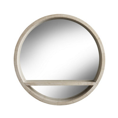 Nielsen Senna Round Wall Mirror For Bedroom, Kitchen, Living Room With Shelf - Natural Wash - 60Cm - image 1