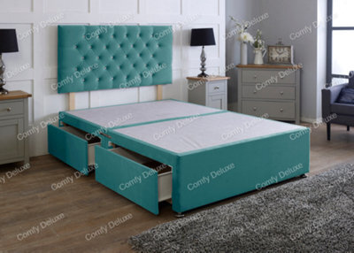 Comfy Deluxe 2Ft6 Green Plush Small Single Divan Bed Base With Headboard No Drawers