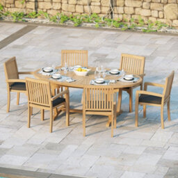 Eterna Rimini Teak Garden Outdoor Dining Table & 6 Seat Chair Set - With Cream Cushions