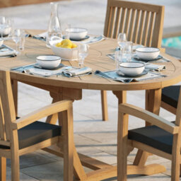 Eterna Rimini Teak Garden Outdoor Dining Table & 6 Seat Chair Set - With Cream Cushions - thumbnail 4