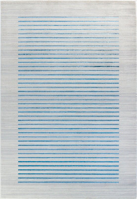 Livabliss Lustro-Modern Grey Blue Beige Striped Living Dining Bedroom Rug 160 X 220 Cm Easy Care, Non Shedding - image 1