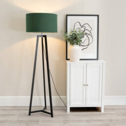 Valuelights Lottie Black Wood Tripod Floor Lamp With Forest Green Drum Shade