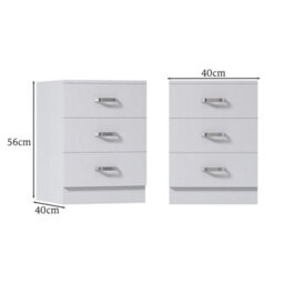 Fwstyle Tunis White 3 Drawer Chest Of Drawers Modern Bedroom Furniture (H) 56Cm (W) 40Cm (D) 40Cm - thumbnail 8