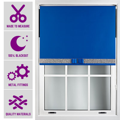 Furnished Made To Measure Blackout Blind With Silver Glitter, Blue Bow And Metal Fittings - Blue (W)60Cm X (L)210Cm
