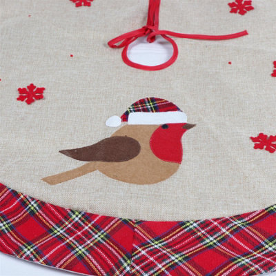 Shatchi Christmas Tree Skirt Snowflakes Printed Pattern Burlap Hessian Linen Tree Base Cover Floor Mat Decore - image 1