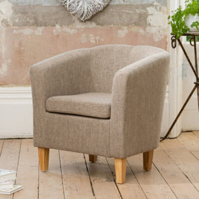Alderwood 68Cm Wide Hessian Fabric Tub Chair With Pine Coloured Legs - Brown