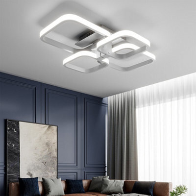 Living And Home White Frame Square Contemporary Led Low Energy Semi Flush Ceiling Light Fixture Cool White 60Cm - image 1