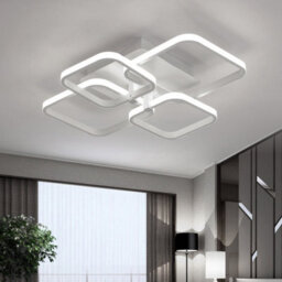 Living And Home White Frame Square Contemporary Led Low Energy Semi Flush Ceiling Light Fixture Cool White 60Cm - thumbnail 3