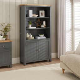 The Furniture Market Marbury Slate Grey Painted Tall Wide Bookcase With 2 Door Cupboard - thumbnail 3
