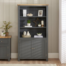 The Furniture Market Marbury Slate Grey Painted Tall Wide Bookcase With 2 Door Cupboard - thumbnail 2