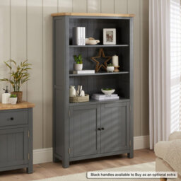 The Furniture Market Marbury Slate Grey Painted Tall Wide Bookcase With 2 Door Cupboard - thumbnail 4