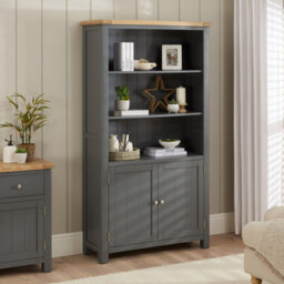 The Furniture Market Marbury Slate Grey Painted Tall Wide Bookcase With 2 Door Cupboard