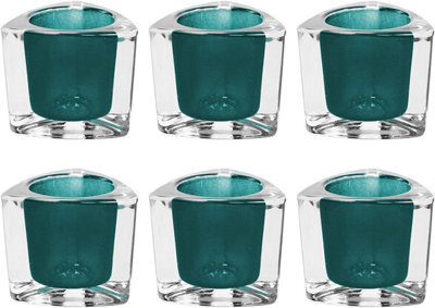 Simpa 6Pc Heavy Weight Glass Tea Light Holders - Blue
