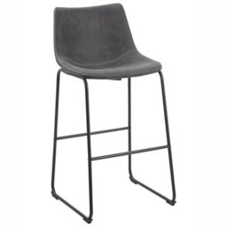 Beliani Set Of 2 Bar Stools - Dark Grey Fabric, Black Metal Legs, 99Cm High - thumbnail 4