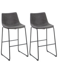Beliani Set Of 2 Bar Stools - Dark Grey Fabric, Black Metal Legs, 99Cm High - thumbnail 3
