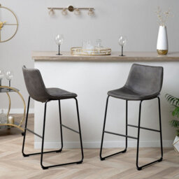 Beliani Set Of 2 Bar Stools - Dark Grey Fabric, Black Metal Legs, 99Cm High - thumbnail 2